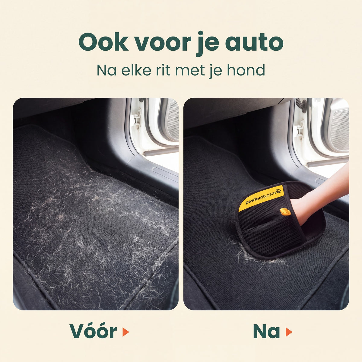 Automat vol hondenhaar, voor en na de handschoen