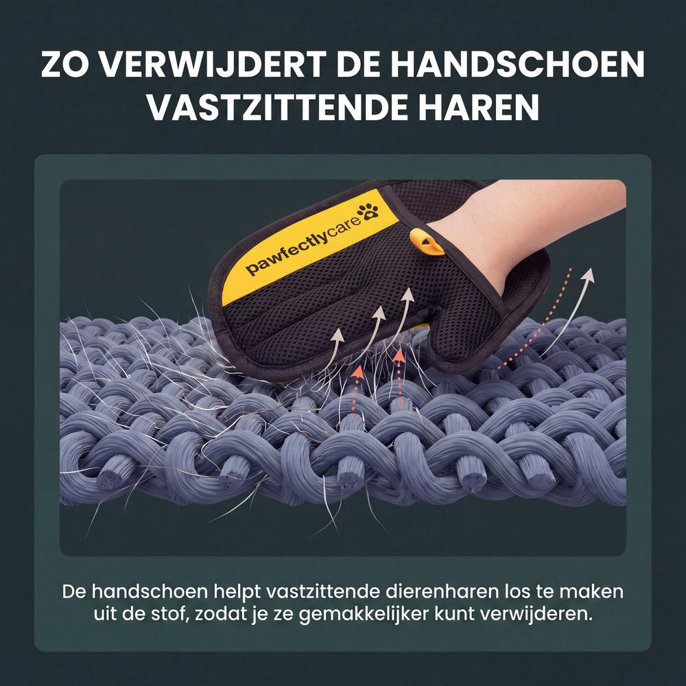 Zo verwijdert de handschoen vastzittende haren uit de stof